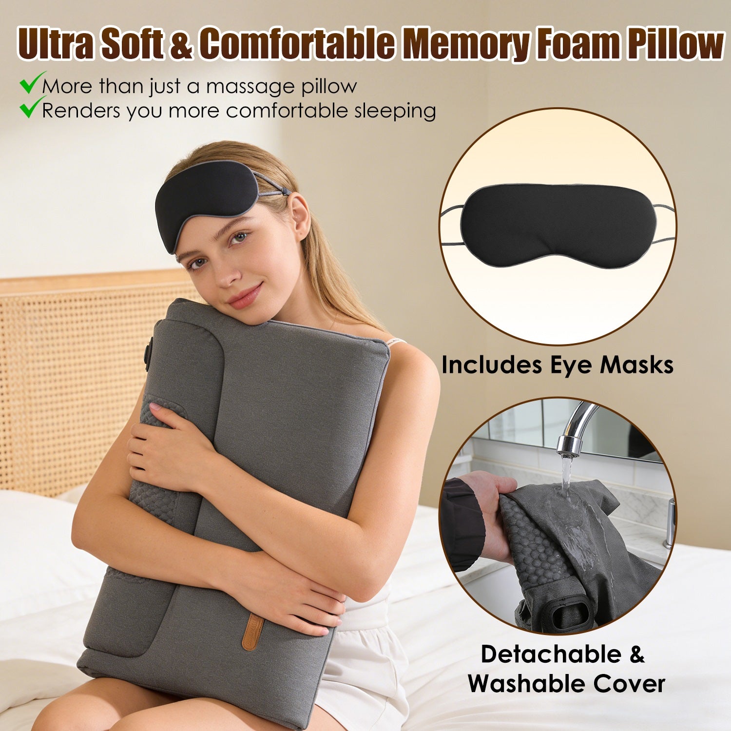 Neck & Back Massager Pillow – Heat + Vibration | USB Powered