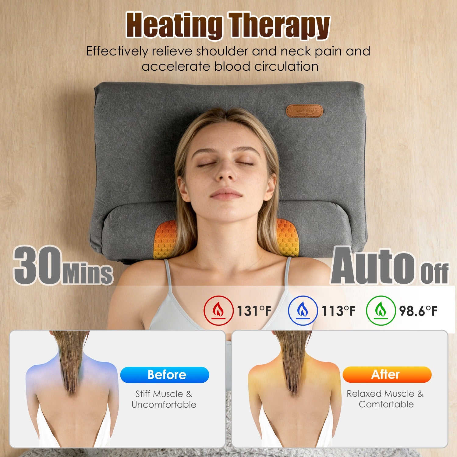 Neck & Back Massager Pillow – Heat + Vibration | USB Powered
