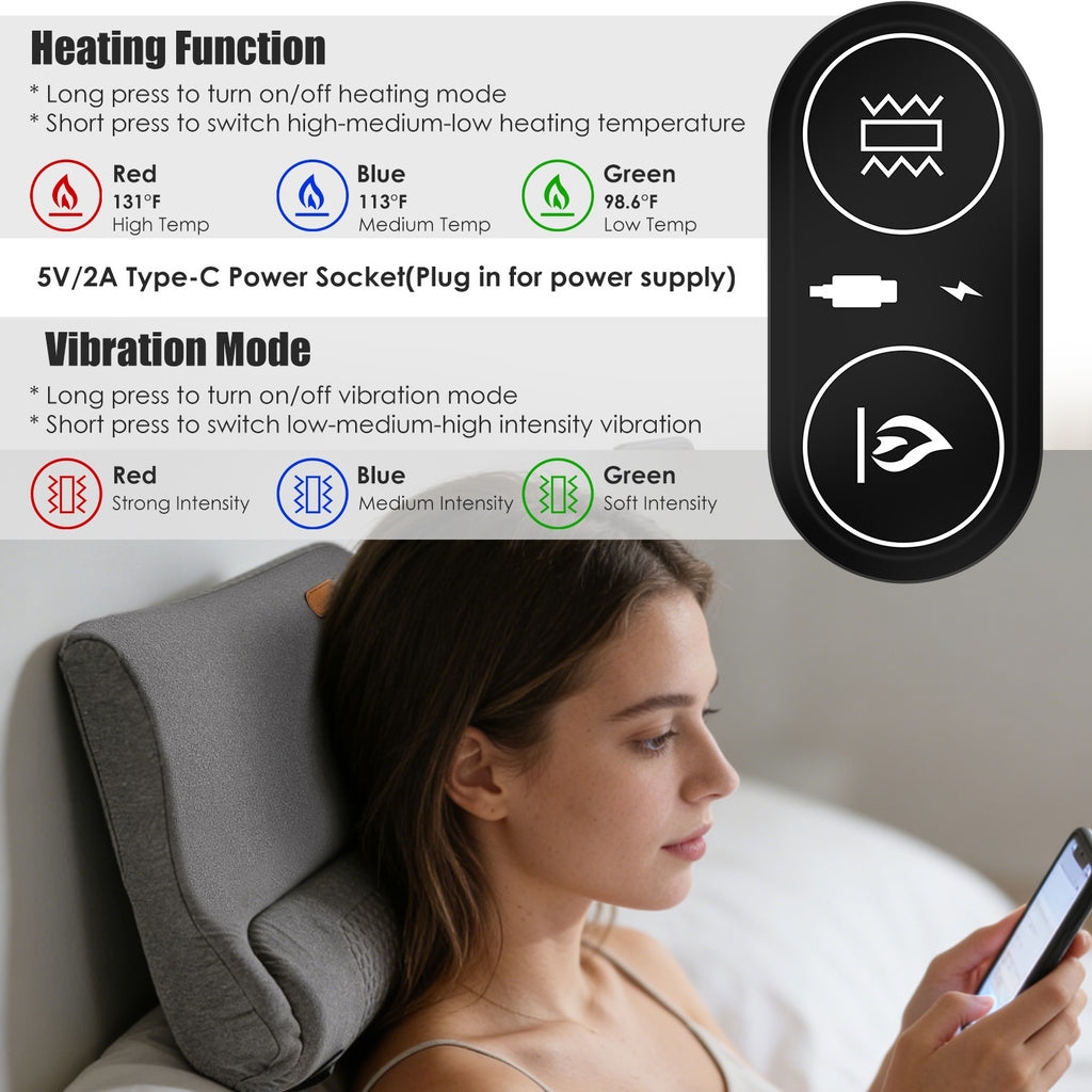 Neck & Back Massager Pillow – Heat + Vibration | USB Powered